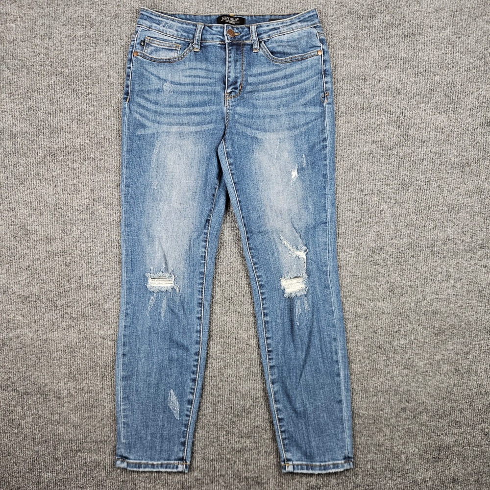 Judy Blue Medium Light Wash High Rise Distressed Skinny Jeans